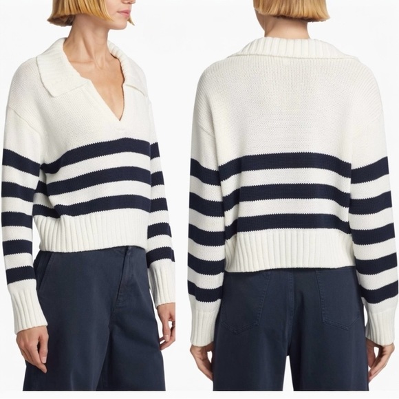 Splendid Parker Polo Stripe Cropped Loose Fit Sweater Top Size Small NEW - Picture 5 of 8